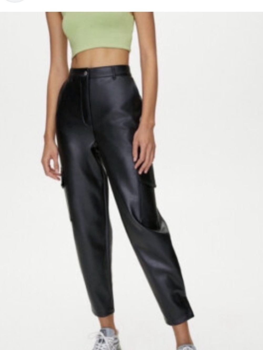 Aritzia Black Faux Leather Cargo Ankle Pants